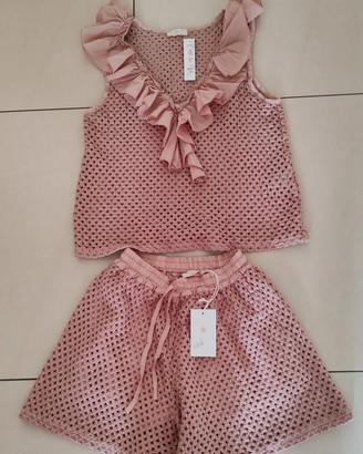 completo pantaloncini e canotta traforato crochet 