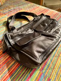 Borsa vintage in vera pelle nera Made in Italy