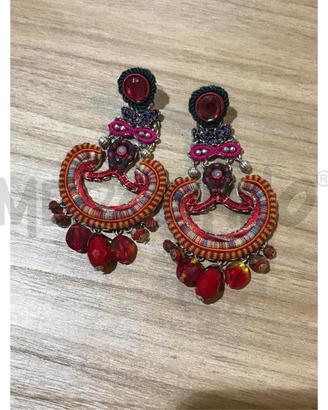 ORECCHINI AYALA BAR METALLO TESSUTO PERLINE ARANCI