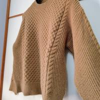 Maglione pullover girocollo con trecce beige