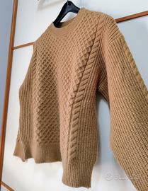 Maglione pullover girocollo con trecce beige