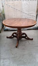 Tavolo rotondo in noce con 4 sedie imbottite