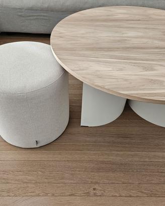 Tavolino da salotto Gavo noo.ma in Rovere + 2 Pouf