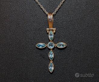 Splendida collana ciondolo croce argento topazi