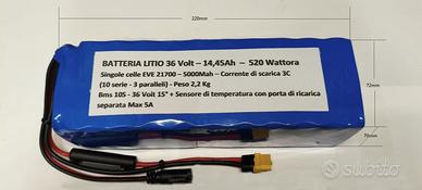 BATTERIA LITIO 36 Volt – 14,45Ah  –  520 Wattora