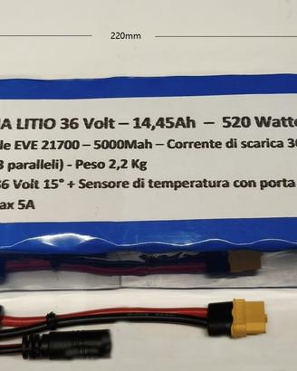 BATTERIA LITIO 36 Volt – 14,45Ah  –  520 Wattora