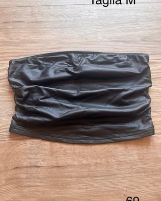 Top a Fascia Vintage in Ecopelle Nera-nuovo
