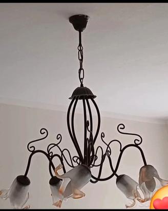 Lampadario 5 luci in ferro battuto