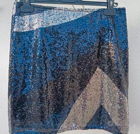 Minigonna con paillettes blu/argento tg 44 nuova