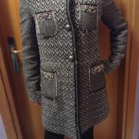 Cappotto elegante donna chevron nero/avorio