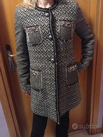 Cappotto elegante donna chevron nero/avorio