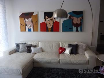 Divano in pelle bianco 3 posti con chaise lo