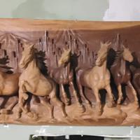 quadro altorilievo cavalli legno