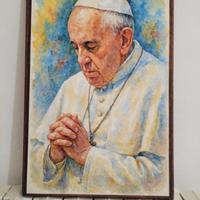 Quadro Papa Francesco su tela in stile acquerello