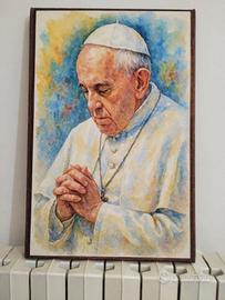 Quadro Papa Francesco su tela in stile acquerello