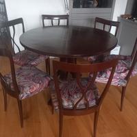 Tavolo tondo in legno design anni '50 con 6 sedie