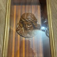 Volto Gesù cristo di cera in teca di legno vetro