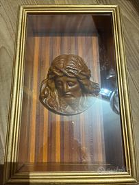 Volto Gesù cristo di cera in teca di legno vetro