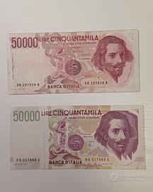 Lotto di 2 banconote da 50.000 Lire