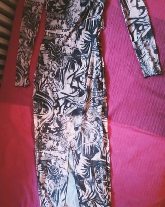 Bershka abito fantasia tatoo nero e rosa