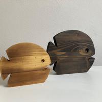 Coppia Sculture pesci legno soprammobile statue