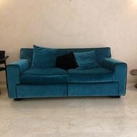Divano 2 posti ln velluto blu (2 pezzi)