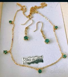 Collana e orecchini oro 18kt smeraldi e diamanti