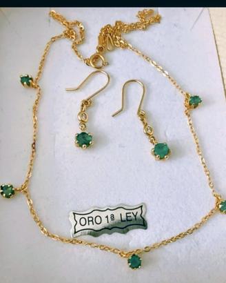Collana e orecchini oro 18kt smeraldi e diamanti