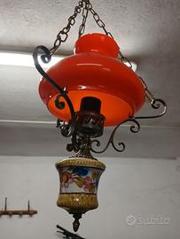 Lampadario in ferro-ceramica-vetro anni 60