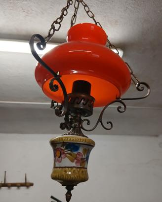 Lampadario in ferro-ceramica-vetro anni 60