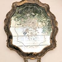 VASSOIO ANTICO LEGNO DORATO E SPECCHIO INTERNO