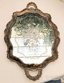 VASSOIO ANTICO LEGNO DORATO E SPECCHIO INTERNO
