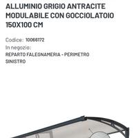 Pensilina alluminio antracite 150x100 sgocciolatoi