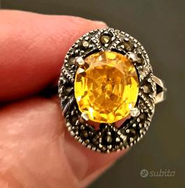 Anello d'argento vintage Art Deco con pietra