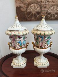 Coppia Anfore Capodimonte 50 cm con coperchio