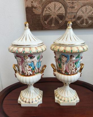 Coppia Anfore Capodimonte 50 cm con coperchio