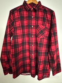 Camicia Flanella Uomo Rosso Nero Quadri Boscaiolo