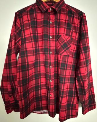 Camicia Flanella Uomo Rosso Nero Quadri Boscaiolo