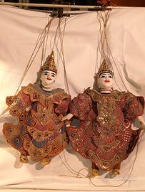 Coppia Marionette Birmane Vintage "Yoke Thé" 