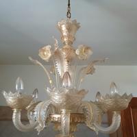 Lampadario in vetro di Murano a 6 bracci