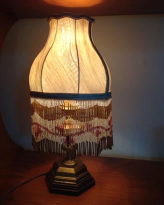 Lampada da tavolo vintage ottone/legno/perline