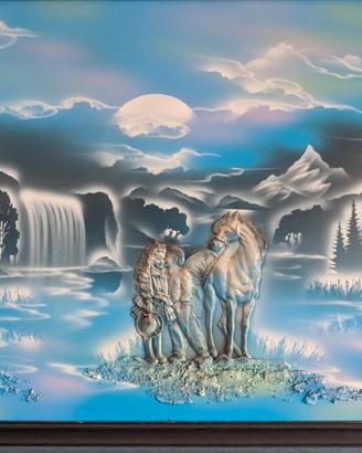 Quadro Paesaggio Notturno Fantasy con Lupi e Casca