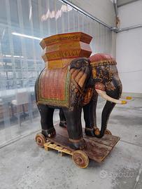  🐘 ELEFANTE IN LEGNO INTAGLIATO E DIPINTO – PEZZO