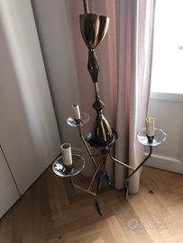 Lampadario vintage anni 70 dorato 3 luci/vetri