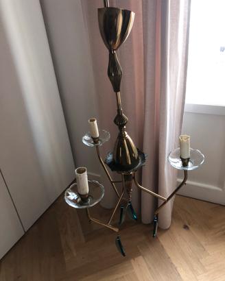Lampadario vintage anni 70 dorato 3 luci/vetri