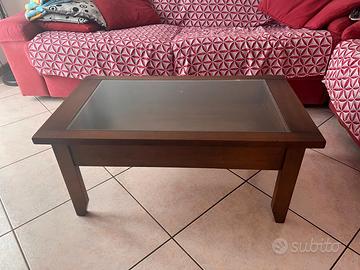 Tavolino da Salotto in Legno con Piano in vetro