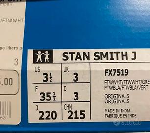 ADIDAS Stan Smith  j da bambino  35 1/2