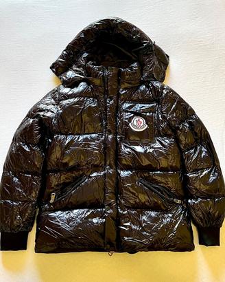 Giacca Moncler nera lucida con cappuccio