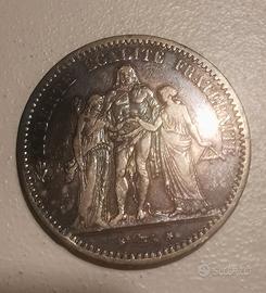 moneta antica francese argento 5 franchi ento 1875