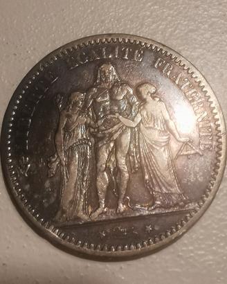 moneta antica francese argento 5 franchi ento 1875